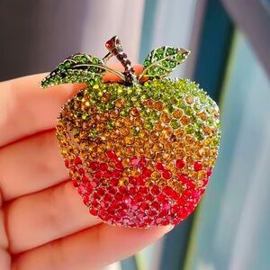 Betsey Johnson Multicolor Green Red Crystal Apple Brooch